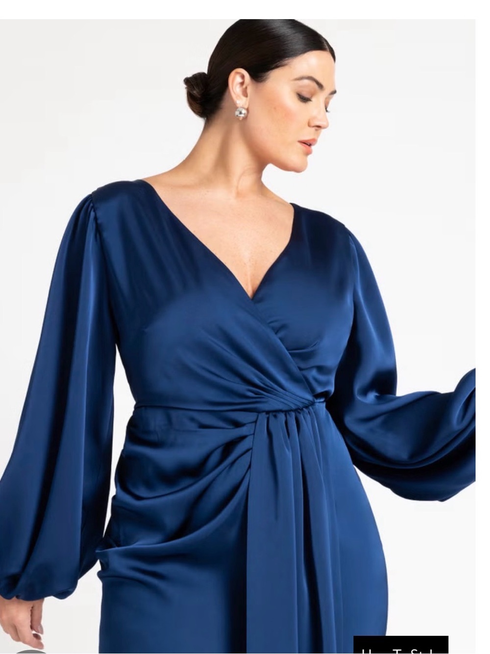NWT Eloquii Pleated Satin Puff-Sleeve Maxi Dress